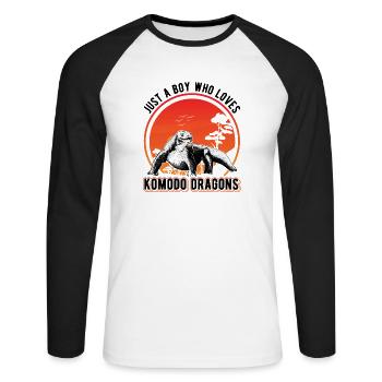 Komodowaran Mädchen Komodo Dragon Waran - Unisex Baseballshirt langarm - Weiß/Schwarz - Vorne - Nik (191cm)
