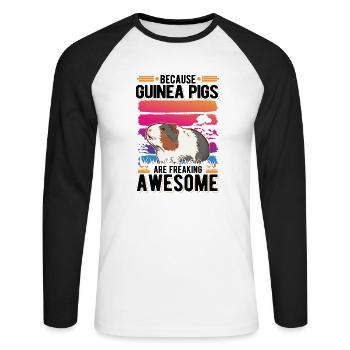 Cochon d’Inde Cadeau Cochon d’Inde - T-shirt baseball manches longues Homme - blanc/noir - Devant - Nik (191cm)