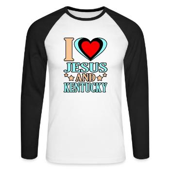 J’aime Jésus et le cadeau du Kentucky - T-shirt baseball manches longues Homme - blanc/noir - Devant - Nik (191cm)