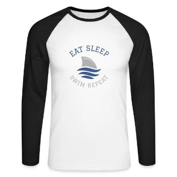 Natation Dire Drôle Manger Dormir Nager Répéter - T-shirt baseball manches longues Homme - blanc/noir - Devant - Nik (191cm)