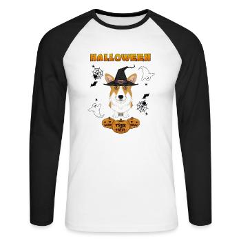 Happy Halloween I Dog Lover I Welsh Corgi - Unisex Long Sleeve Baseball T-Shirt - white/black - Front - Nik (191cm)