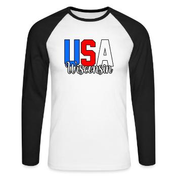 Usa Wisconsin Gift - Unisex Long Sleeve Baseball T-Shirt - white/black - Front - Nik (191cm)