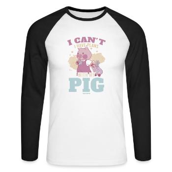 Cochon - T-shirt baseball manches longues Homme - blanc/noir - Devant - Nik (191cm)