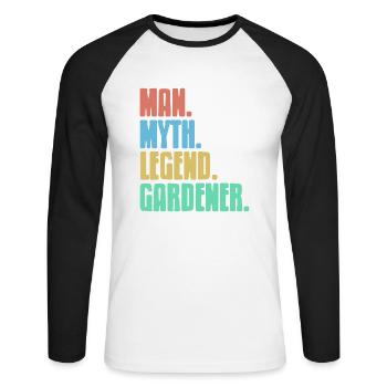 Un. Mythe. Pose. Jardinier. Jardinage rétro - T-shirt baseball manches longues Homme - blanc/noir - Devant - Nik (191cm)