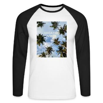 Palme Vacances Été Soleil Voyage Espagne Maldives - T-shirt baseball manches longues Homme - blanc/noir - Devant - Nik (191cm)