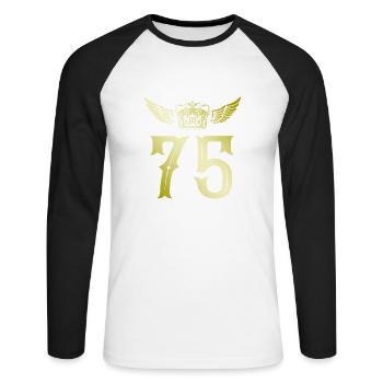 75 Couronne numérique - T-shirt baseball manches longues Homme - blanc/noir - Devant - Nik (191cm)