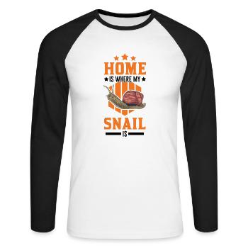 La maison est l’endroit où mon escargot est Schnecke - T-shirt baseball manches longues Homme - blanc/noir - Devant - Nik (191cm)