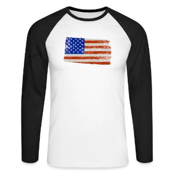 Kansas Home Usa Flag Cadeau - T-shirt baseball manches longues Homme - blanc/noir - Devant - Nik (191cm)