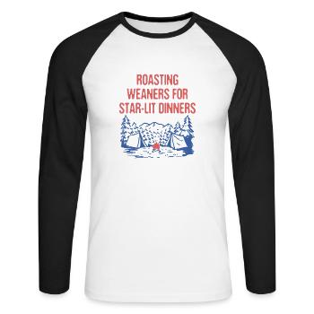 Dîners étoilés Camping Foodie Camper Food Lover - T-shirt baseball manches longues Homme - blanc/noir - Devant - Nik (191cm)