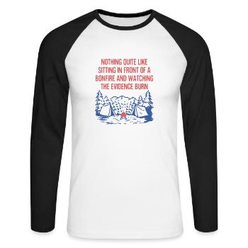 Watching the Evidence Burn Camping Funny Camper - Unisex Long Sleeve Baseball T-Shirt - white/black - Front - Nik (191cm)