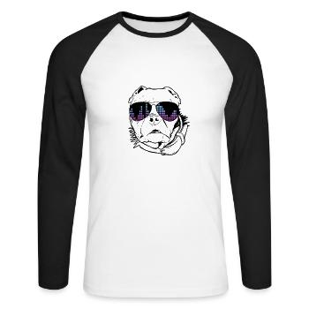 Hund mit Kopfhörer und cooler Musik Brille - Unisex Baseballshirt langarm - Weiß/Schwarz - Vorne - Nik (191cm)