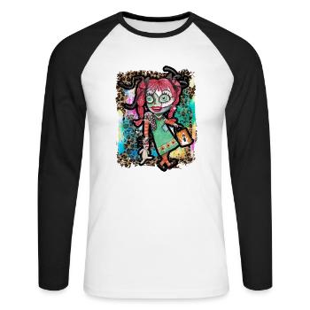 Halloween Zombie Rag Doll Tie Dye - T-shirt baseball manches longues Homme - blanc/noir - Devant - Nik (191cm)