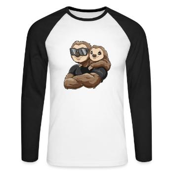 Starkes Faultier mit Baby Faultier Kind - Unisex Baseballshirt langarm - Weiß/Schwarz - Vorne - Nik (191cm)