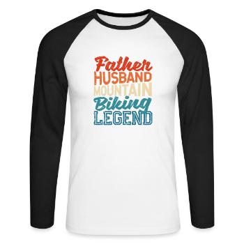 Father Husband Mountain Biking Legend Father's Day Bike - Unisex Long Sleeve Baseball T-Shirt - white/black - Front - Nik (191cm)