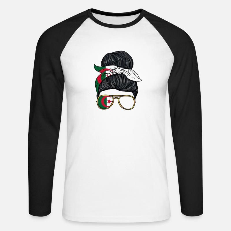 Algerien Mädchen - Unisex Baseballshirt langarm - Weiß/Schwarz