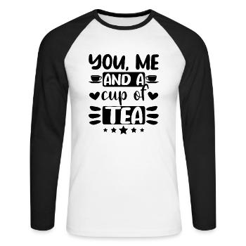 Toi, moi et une tasse de thé - T-shirt baseball manches longues Homme - blanc/noir - Devant - Nik (191cm)
