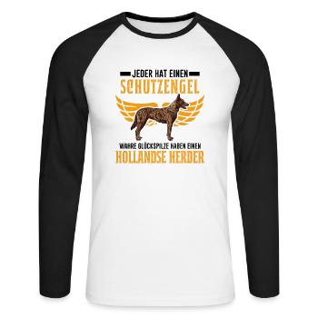 Hollandse Herder Schutzengel Herderdshond - Unisex Baseballshirt langarm - Weiß/Schwarz - Vorne - Nik (191cm)