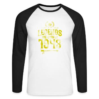 1943 legends born in - Unisex Long Sleeve Baseball T-Shirt - white/black - Front - Nik (191cm)