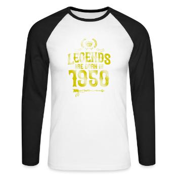 1950 legends born in - Unisex Baseballshirt langarm - Weiß/Schwarz - Vorne - Nik (191cm)