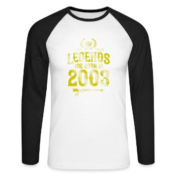 2003 legends born in - Unisex Long Sleeve Baseball T-Shirt - white/black - Front - Nik (191cm)