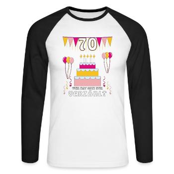GEBURTSTAG 70 - Unisex Baseballshirt langarm - Weiß/Schwarz - Vorne - Nik (191cm)