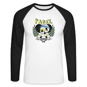 Padel Legende Totenkopf mit Padel Tennis Bälle als - Unisex Baseballshirt langarm - Weiß/Schwarz - Vorne - Nik (191cm)