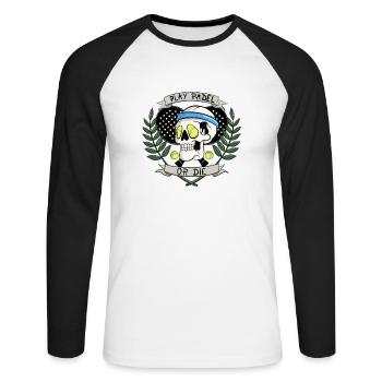 Play Padel Or Die cooler Padel Totenkopf Bällen - Unisex Baseballshirt langarm - Weiß/Schwarz - Vorne - Nik (191cm)