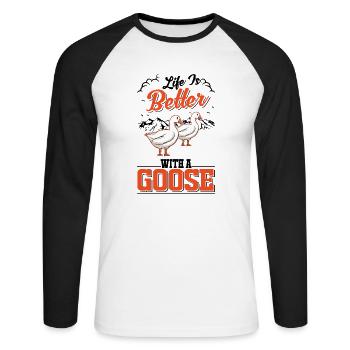Life is better with a Goose Goose Breeder Goose - Unisex Long Sleeve Baseball T-Shirt - white/black - Front - Nik (191cm)