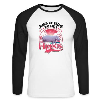 Juste une fille qui aime Hippo Hippo Hippo Hippo Hippo Hippo - T-shirt baseball manches longues Homme - blanc/noir - Devant - Nik (191cm)