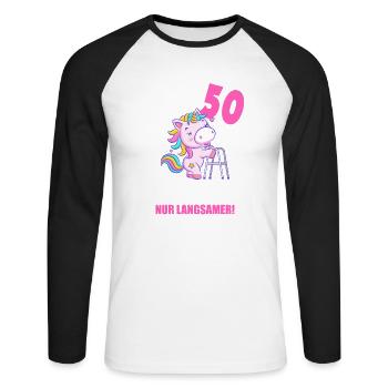 Mit 50 nichts anders nur langsamer 50 Geburtstag - Unisex Baseballshirt langarm - Weiß/Schwarz - Vorne - Nik (191cm)