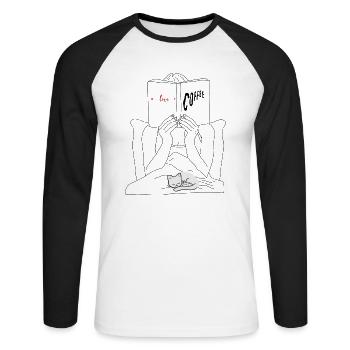 I love books, coffee and cats - Unisex Long Sleeve Baseball T-Shirt - white/black - Front - Nik (191cm)