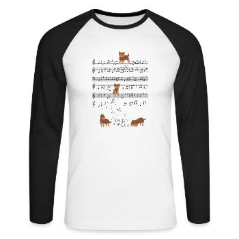 Yorkshire Terrier Dog Music Partition Cadeau - T-shirt baseball manches longues Homme - blanc/noir - Devant - Nik (191cm)