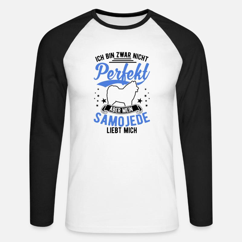 Samojede Geschenk Schlittenhund Samojeden - Unisex Baseballshirt langarm - Weiß/Schwarz