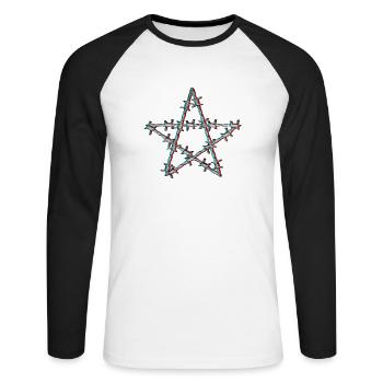fil de fer barbelé pentagramme glitch grunge goth - T-shirt baseball manches longues Homme - blanc/noir - Devant - Nik (191cm)