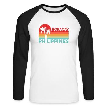 Vintage Urlaub Reise Boracay Philippinen Asien - Unisex Baseballshirt langarm - Weiß/Schwarz - Vorne - Nik (191cm)