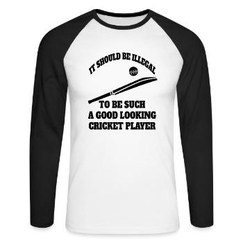 Cricket Saying Cricket Fan Cricket Gift Team - Unisex Long Sleeve Baseball T-Shirt - white/black - Front - Nik (191cm)