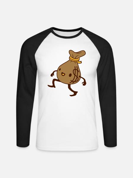 Comic lebendiger Geld Sack - Unisex Baseballshirt langarm - Weiß/Schwarz
