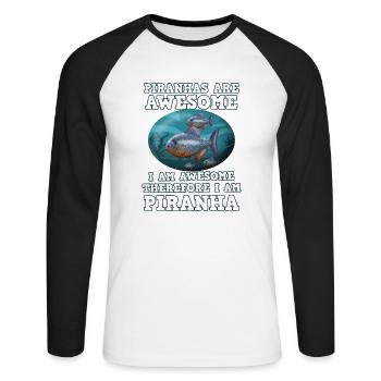 Piranha Geschenk - Unisex Baseballshirt langarm - Weiß/Schwarz - Vorne - Nik (191cm)