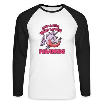 Piranha Geschenk - Unisex Baseballshirt langarm - Weiß/Schwarz - Vorne - Nik (191cm)