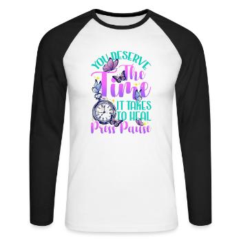 Healing Heal Health Healthcare Relax Therapy Time - Unisex Long Sleeve Baseball T-Shirt - white/black - Front - Nik (191cm)