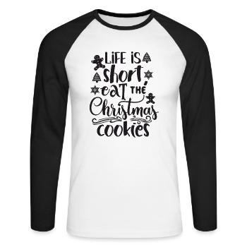 La vie est courte ! Mangez plus de biscuits - T-shirt baseball manches longues Homme - blanc/noir - Devant - Nik (191cm)