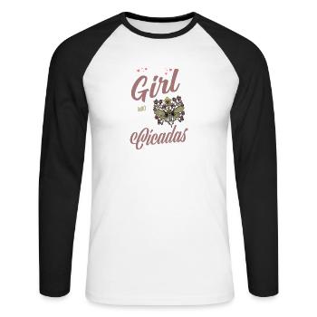 Zikade I Insektenforscher Insekten Motiv - Unisex Baseballshirt langarm - Weiß/Schwarz - Vorne - Nik (191cm)