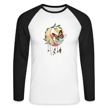 Fleur de papillon Dictons floraux Disant fleurs - T-shirt baseball manches longues Homme - blanc/noir - Devant - Nik (191cm)