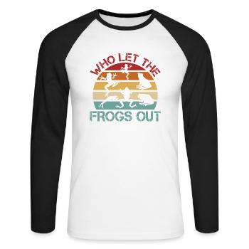 Who Let The Frogs Out für Frosch Jäger - Unisex Baseballshirt langarm - Weiß/Schwarz - Vorne - Nik (191cm)