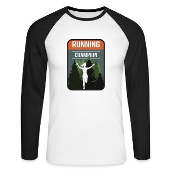 Marathon, Trail Running Champion - Unisex Long Sleeve Baseball T-Shirt - white/black - Front - Nik (191cm)