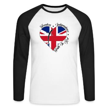 Freedom Faith in God - England - Unisex Long Sleeve Baseball T-Shirt - white/black - Front - Nik (191cm)