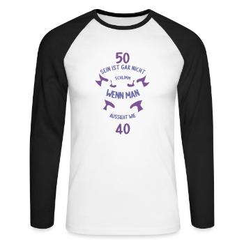 50 sein ist nicht schlimm wenn man 50 Geburtstag - Unisex Baseballshirt langarm - Weiß/Schwarz - Vorne - Nik (191cm)