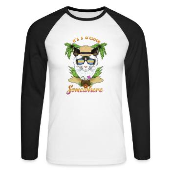 It Is 5 OClock Somewhere Drinking Ragdoll Cat - Unisex Long Sleeve Baseball T-Shirt - white/black - Front - Nik (191cm)