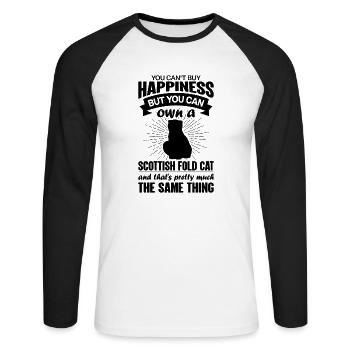 Peut acheter un chat Scottish Fold - T-shirt baseball manches longues Homme - blanc/noir - Devant - Nik (191cm)