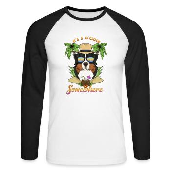 It Is 5 OClock Somewhere Drinking Bernese - Unisex Long Sleeve Baseball T-Shirt - white/black - Front - Nik (191cm)